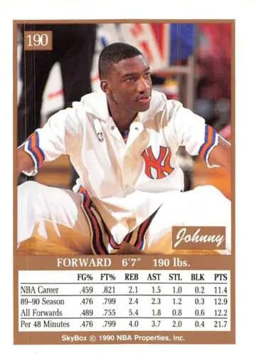 1990-91 SkyBox #190 Johnny Newman NM Near Mint SP Knicks original gloss card