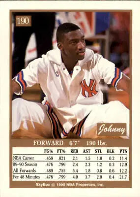 1990-91 SkyBox Johnny Newman SP New York Knicks Basketball Card with player stats