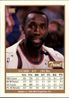 Trent Tucker Knicks basketball card showcasing player stats from 1990-91 SkyBox