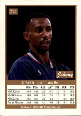 1990-91 SkyBox Johnny Dawkins Philadelphia 76ers Basketball Card Player Stats