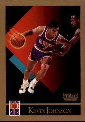 Basketball player in purple jersey dribbling ball for Kevin Johnson Phoenix Suns 1990-91 SkyBox