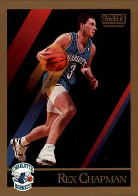 Basketball trading card of Rex Chapman dribbling in Charlotte Hornets teal uniform