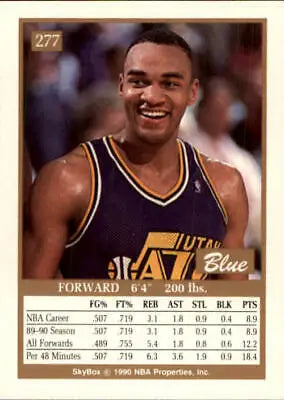 1990-91 SkyBox Blue Edwards Rookie Utah Jazz Basketball Card in NM-MT condition