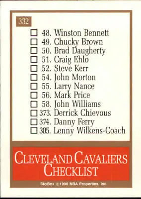 Cleveland Cavaliers checklist on 1990-91 SkyBox #332 Cavaliers Team Card Basketball Card