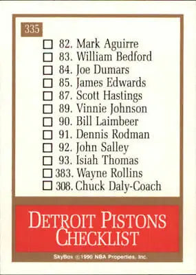 Detroit Pistons checklist on 1990-91 SkyBox #335 Basketball Card NBA Sports NM-MT