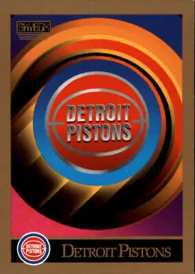 1990-91 SkyBox #335 Detroit Pistons Team Card featuring the iconic Detroit Pistons logo