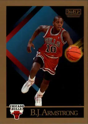 Basketball trading card of B.J. Armstrong dribbling for the Chicago Bulls, 1990-91 SkyBox