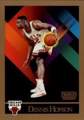 Dennis Hopson Chicago Bulls basketball card 1990-91 SkyBox on colorful geometric background