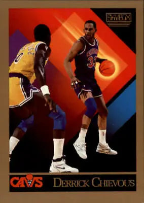 Basketball trading card of Derrick Chievous in purple for the 1990-91 SkyBox Cleveland Cavaliers