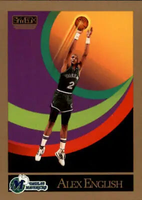 Basketball trading card of Alex English in Dallas Mavericks jersey taking a jump shot