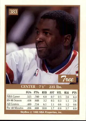 Tree Rollins Detroit Pistons basketball card showcasing player stats from 1990-91 SkyBox