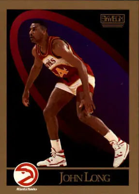 Basketball player in Hawks uniform showcasing defensive stance from John Long card