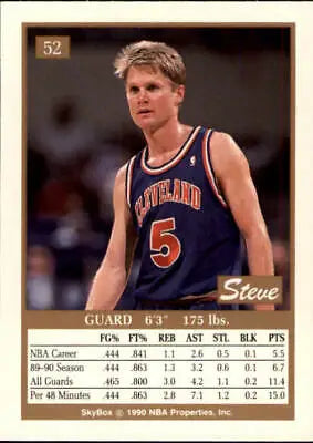 Basketball card of Steve Kerr from the 1990-91 SkyBox Cleveland Cavaliers series