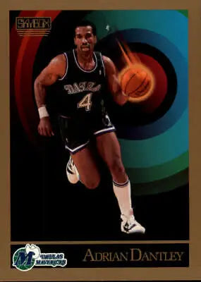 Basketball trading card of Adrian Dantley in black uniform for Dallas Mavericks 1990-91 SkyBox