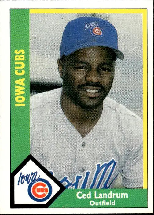 Chicago Cubs player Ced Landrum on 1990 CMC Iowa Cubs baseball card