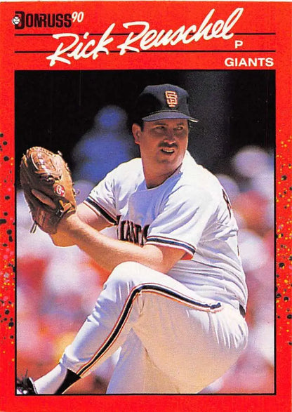 1990 Donruss #112 Rick Reuschel San Francisco Giants pitcher in mid-delivery