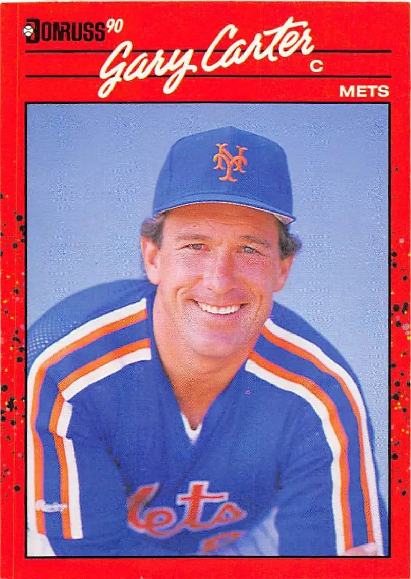 1990 Donruss Gary Carter baseball card, New York Mets player in blue uniform