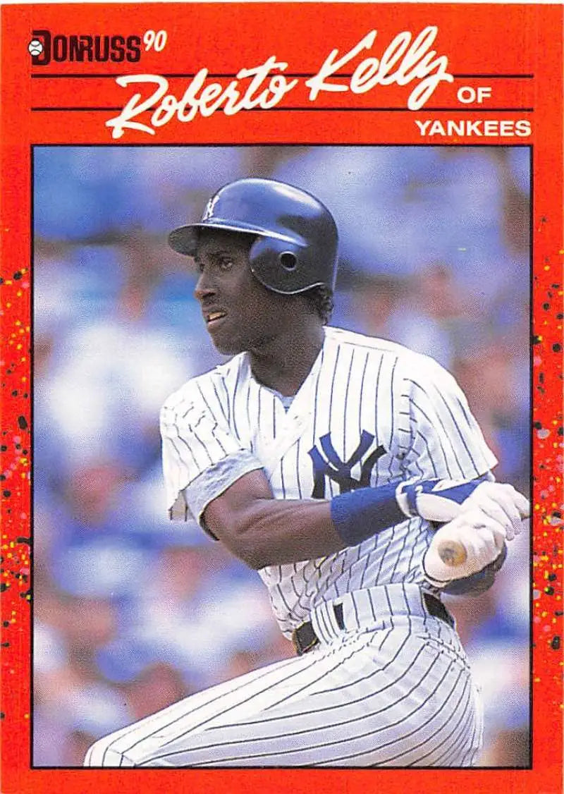 1990 Donruss Roberto Kelly baseball card showcasing Yankees player at bat