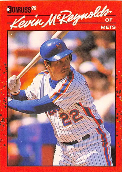 1990 Donruss Kevin McReynolds baseball card of New York Mets outfielder at bat