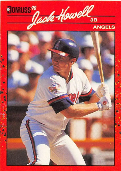 Red 1990 Donruss Jack Howell California Angels Baseball Card at bat