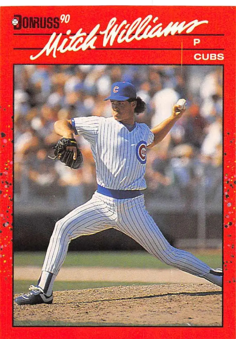 1990 Donruss #275 Mitch Williams baseball card showing Cubs pitcher in pinstripes