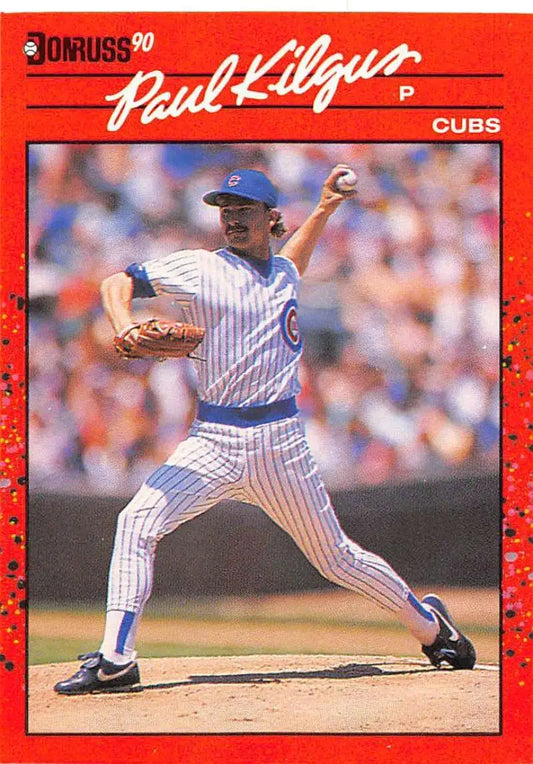 1990 Donruss #276 Paul Kilgus baseball card featuring Cubs pitcher in pinstripes