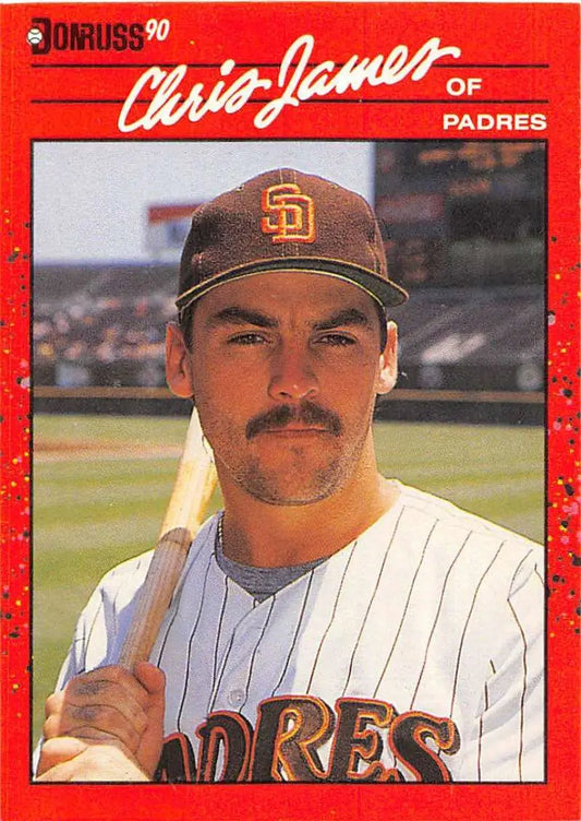 1990 Donruss Baseball Card of Chris James in San Diego Padres Pinstriped Uniform