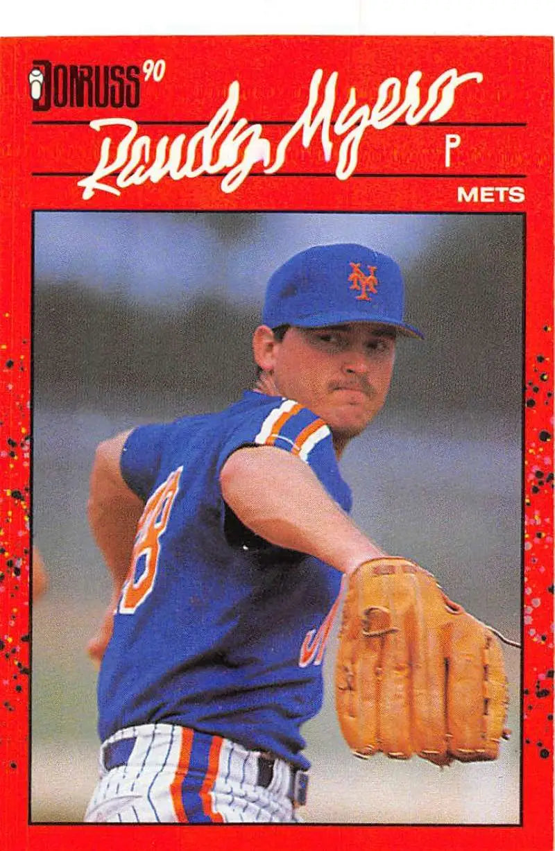 Red-bordered 1990 Donruss baseball card of Randy Myers, Mets pitcher, collectibles