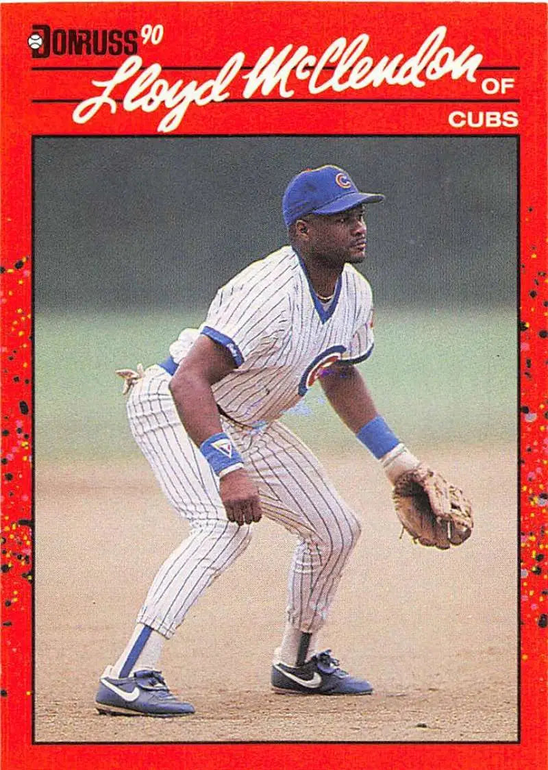 1990 Donruss baseball card of Lloyd McClendon in pinstripes for Chicago Cubs