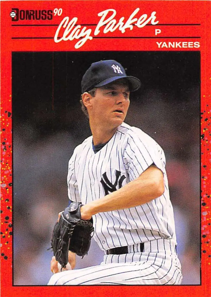 1990 Donruss Clay Parker New York Yankees baseball card in pinstripe uniform