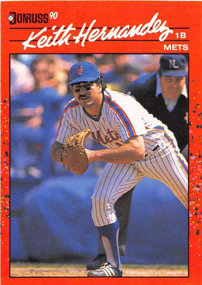 1990 Donruss Keith Hernandez baseball card showcasing Mets pinstripe uniform, ideal for trading cards collectors