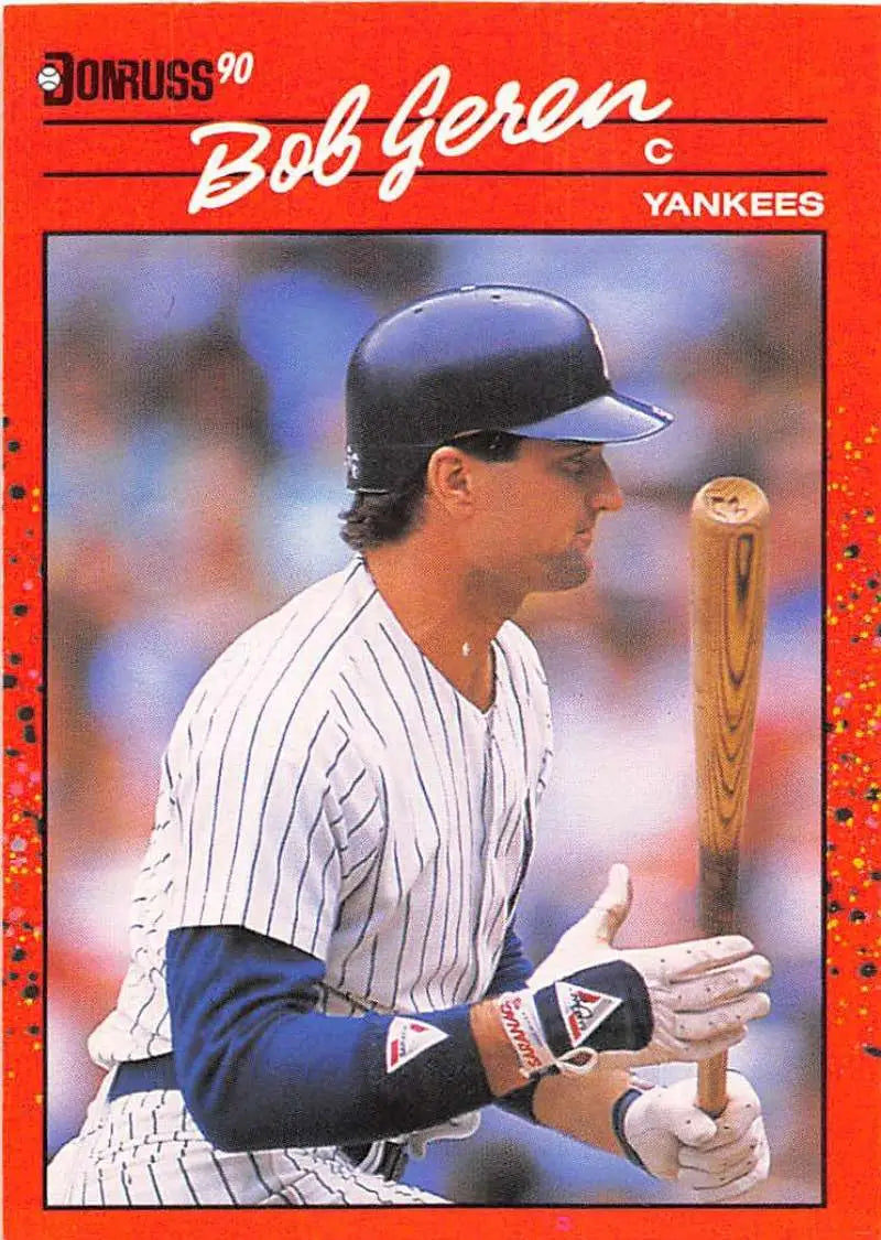 1990 Donruss Baseball Card of Bob Geren in New York Yankees Pinstripe Uniform