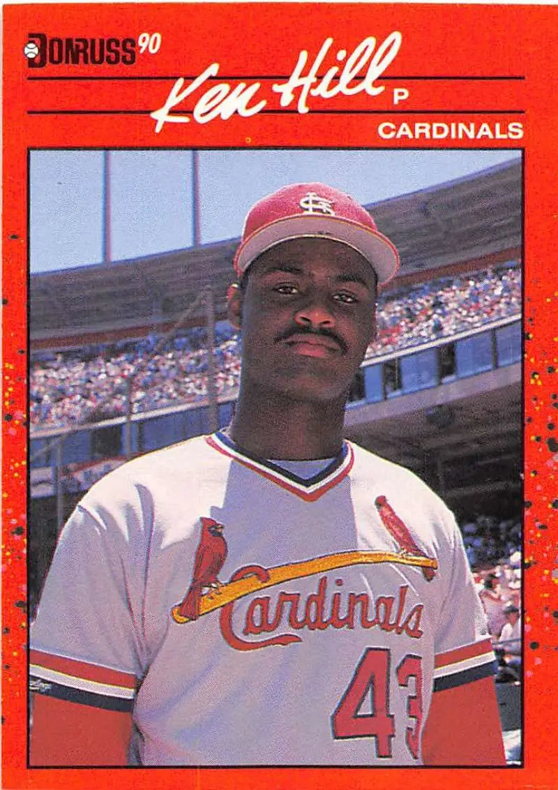 1990 Donruss #397 Ken Hill baseball card featuring St. Louis Cardinals jersey number 43