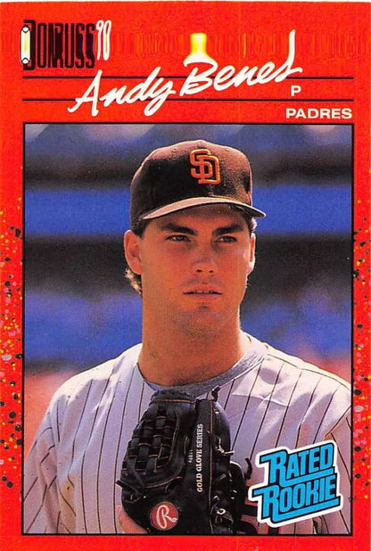 1990 Donruss baseball card of Andy Benes in San Diego Padres pinstripes