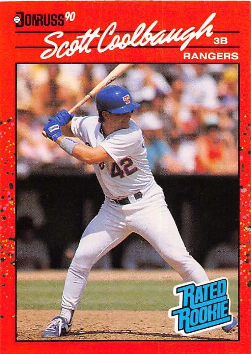 1990 Donruss Scott Coolbaugh baseball card featuring Texas Rangers player at bat