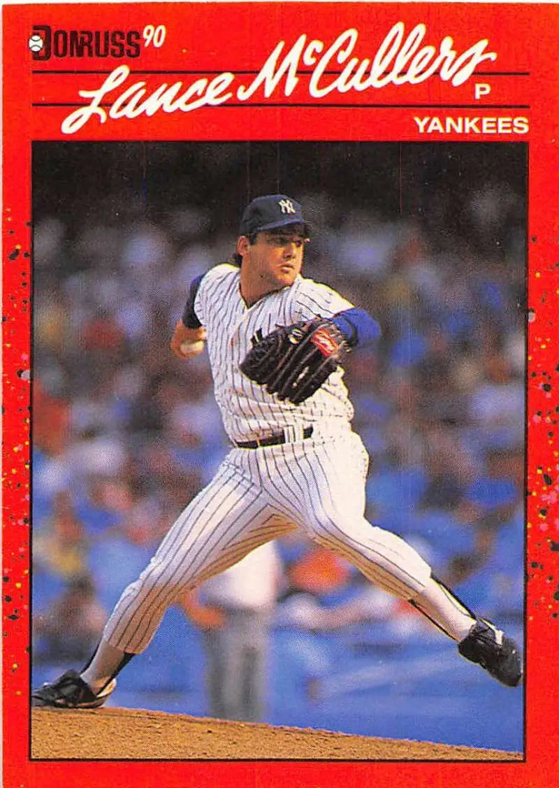 1990 Donruss Lance McCullers baseball card featuring a New York Yankees pitcher mid-delivery