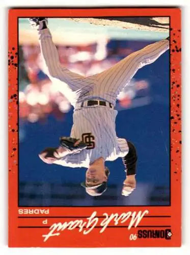 Upside-down 1990 Donruss Mark Grant San Diego Padres Baseball Card with original gloss