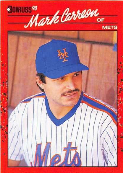 1990 Donruss baseball card of Mark Carreon, Mets outfielder in pinstripes