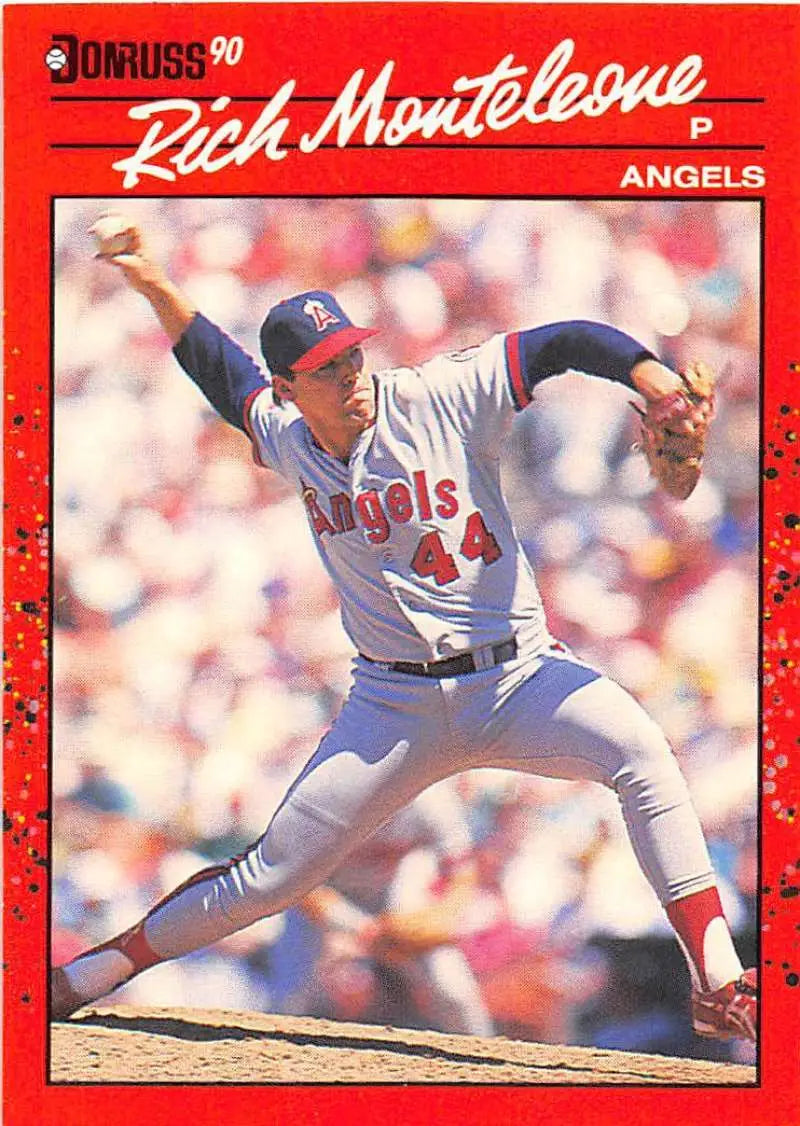 1990 Donruss #462 Rich Monteleone California Angels baseball card in mid-delivery