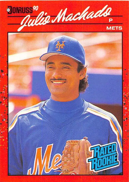 1990 Donruss baseball card of Julio Machado in New York Mets uniform and cap