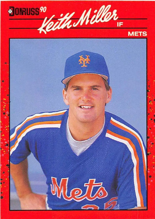 Red-bordered 1990 Donruss baseball card of Keith Miller, New York Mets player