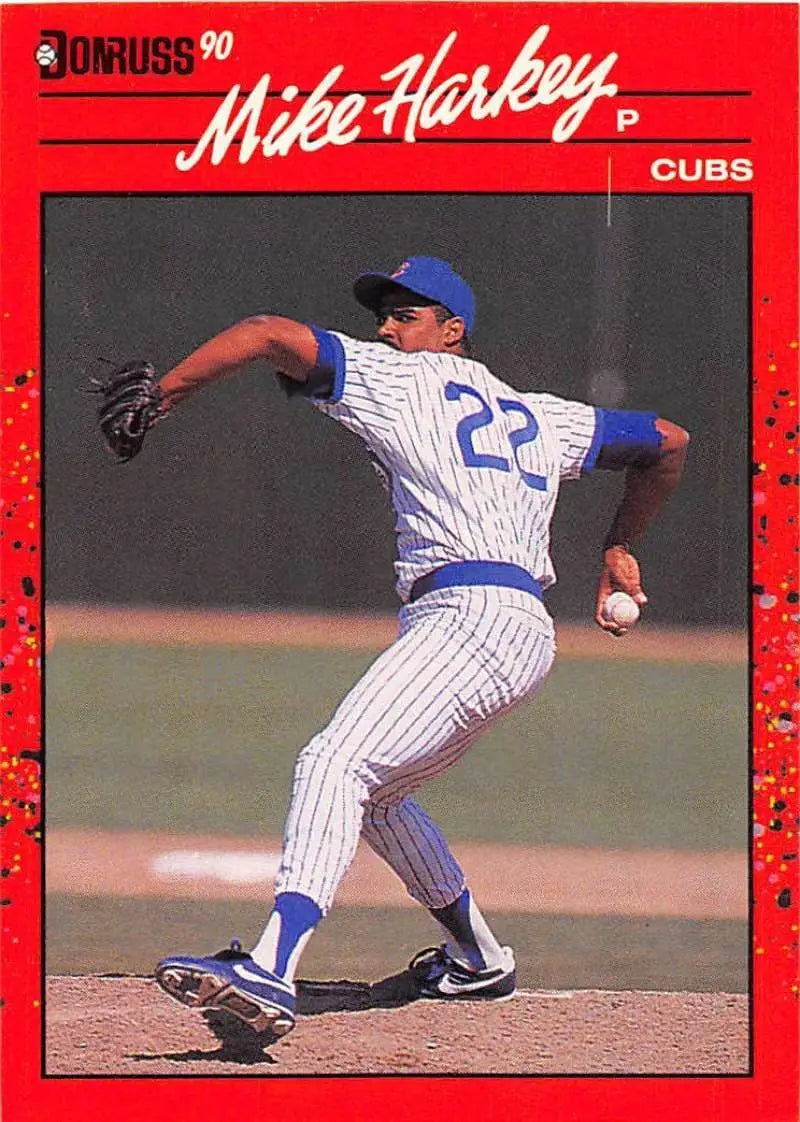 1990 Donruss #522 Mike Harkey Chicago Cubs Baseball Card in pinstripe uniform