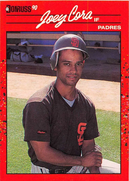 Red-bordered 1990 Donruss Joey Cora baseball card for trading cards collection