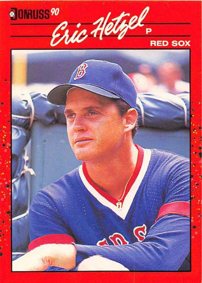 1990 Donruss Eric Hetzel Boston Red Sox baseball card featuring a pitcher in team cap