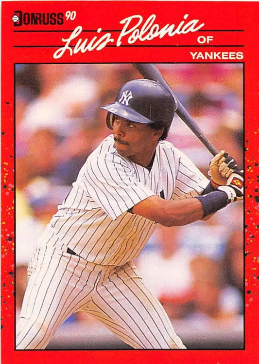 1990 Donruss Luis Polonia Yankees baseball card in pinstripes for trading card collectors