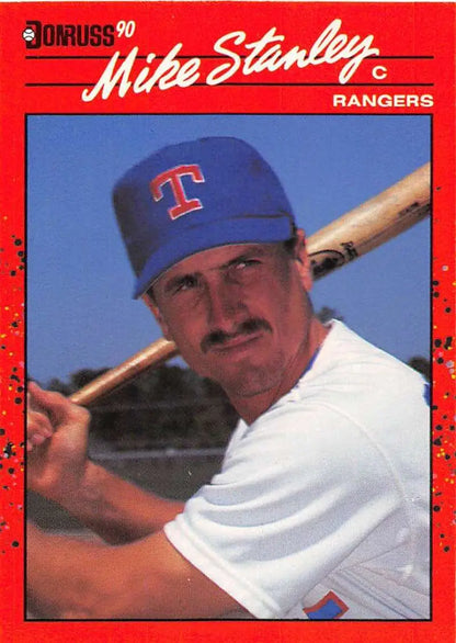 Red 1990 Donruss #579 Mike Stanley Texas Rangers baseball card for trading cards collection