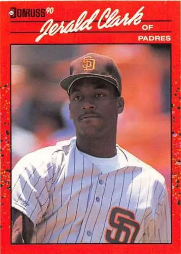 Gerald Clark baseball card from 1990 Donruss features original gloss and Near Mint condition