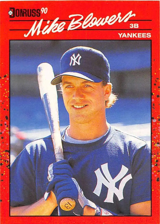 Red 1990 Donruss Baseball Card of Mike Blowers, New York Yankees Rookie Trading Card