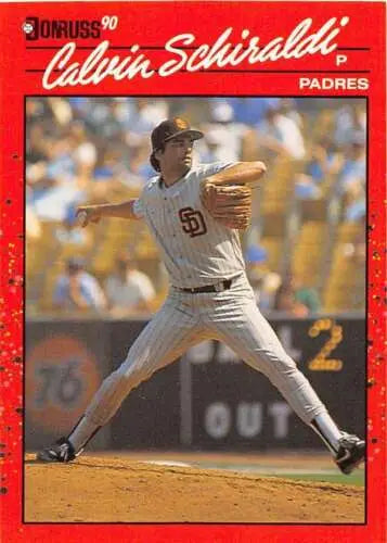 Calvin Schiraldi baseball card featuring original gloss from 1990 Donruss Padres set