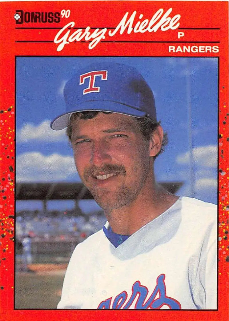 1990 Donruss baseball card of Texas Rangers player Gary Mielke in white uniform